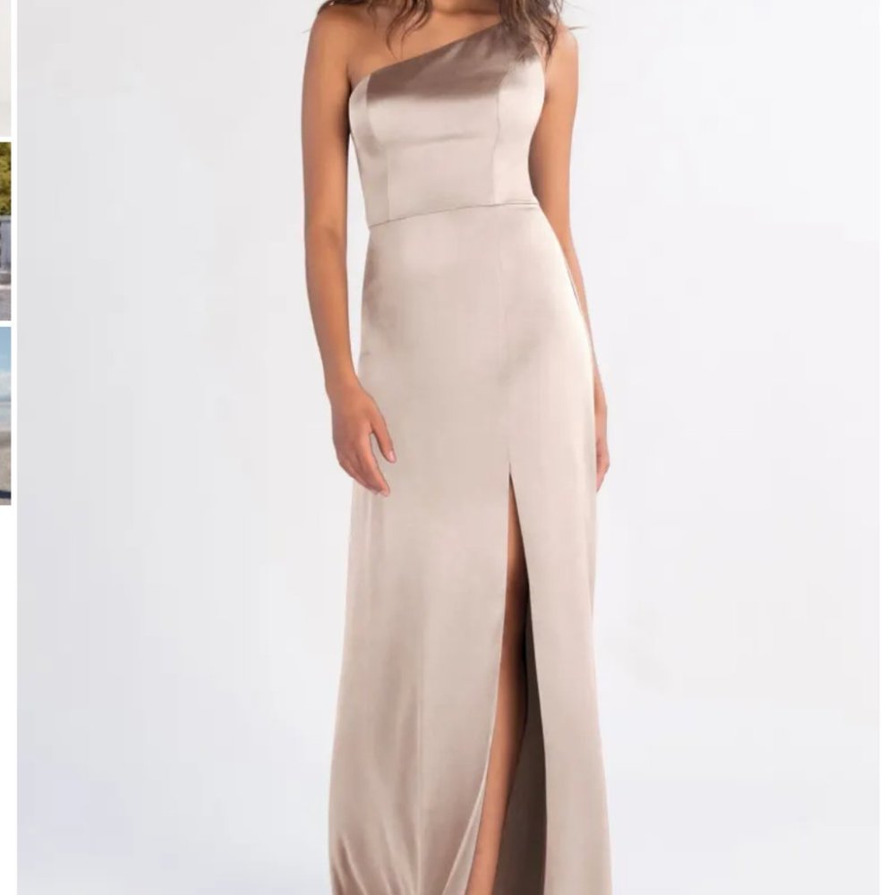 Jenny Yoo Jensen One Shoulder Satin Prosecco Dress